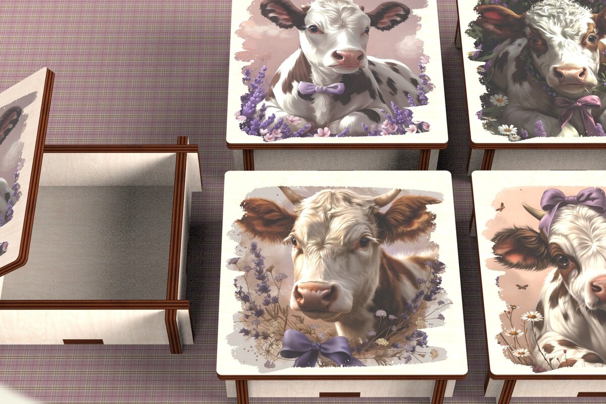 Σετ των 3 Intra απο ξύλο plywood 3mm-4mm πάχος - Cow Box  + 4 PNG για Εξάχνωση Δίασταση 9x9 cm INTRAFABR-120328536