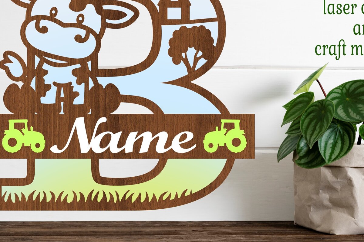 Intra απο ξύλο plywood 3mm-4mm πάχος - Μονόγραμμα κεφαλαίου αγελάδας Γράμμα B  Αποκοπή Δίασταση 30x20 cm INTRAFABR-74483524