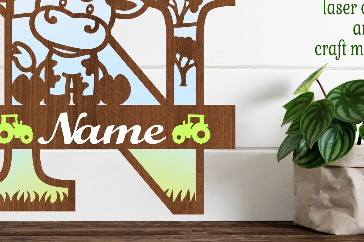 Intra απο ξύλο plywood 3mm-4mm πάχος - Μονόγραμμα κεφαλαίου αγελάδας Γράμμα N  Αποκοπή Δίασταση 30x20 cm INTRAFABR-74483855