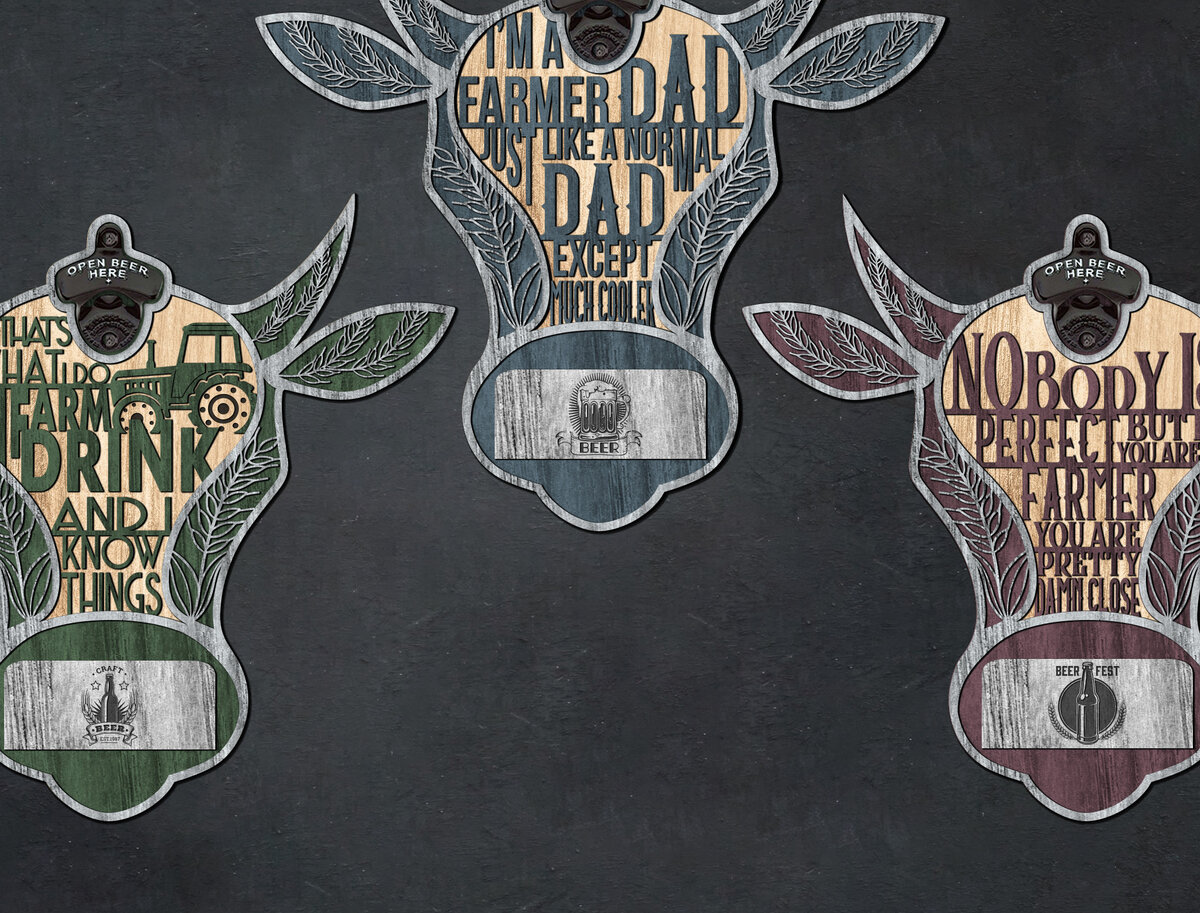 Σετ των 2 Intra απο ξύλο plywood 3mm-4mm πάχος - Ανοιχτήρι μπύρας Cow Farm Δίασταση 20x20 cm INTRAFABR-26062655