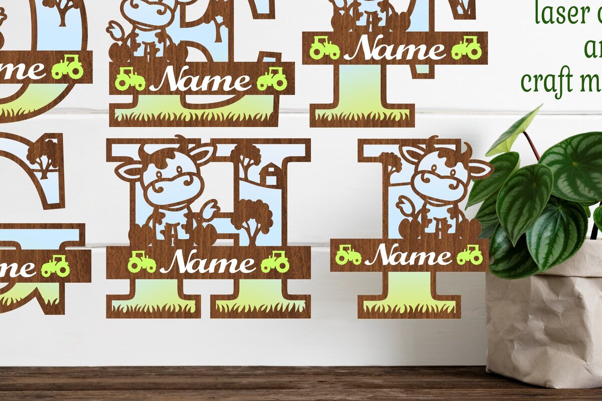 Intra απο ξύλο plywood 3mm-4mm πάχος - Μονόγραμμα αγελάδας Πακέτο ονόματος Σήματα  Δίασταση 30x20 cm INTRAFABR-74475017