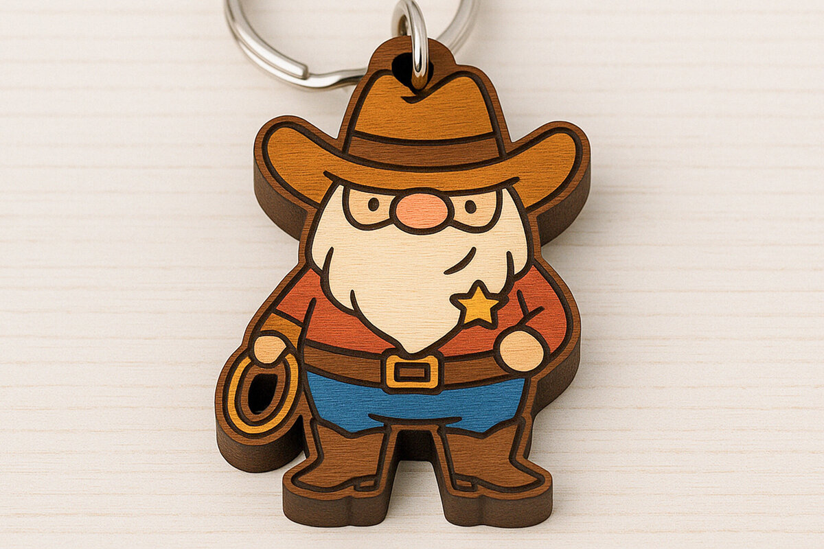 Σετ των 3 Intra απο ξύλο plywood 3mm-4mm πάχος - Μπρελόκ Cowboy Gnome Δίασταση 4x4 cm INTRAFABR-120896891