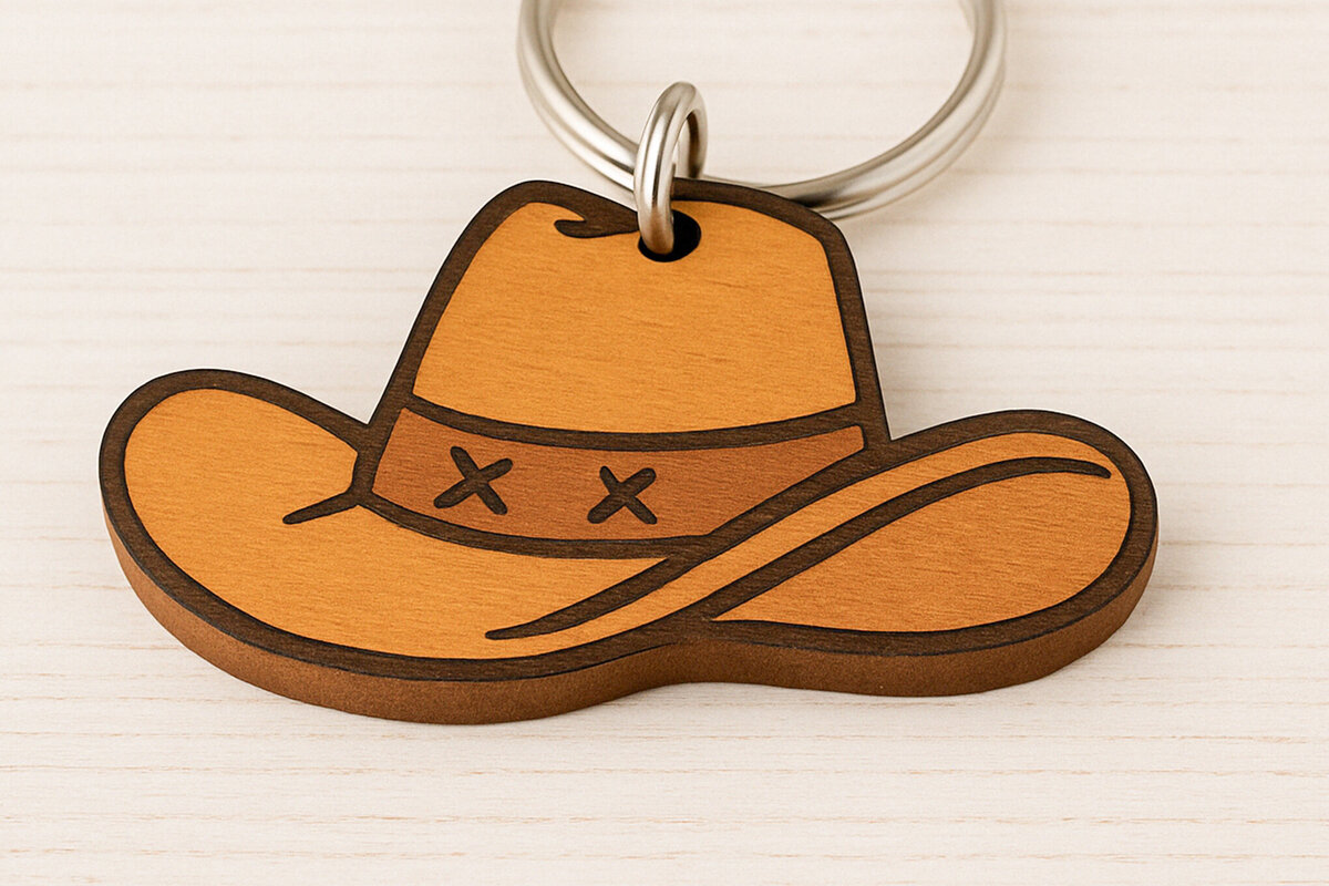 Σετ των 3 Intra απο ξύλο plywood 3mm-4mm πάχος - Μπρελόκ καουμπόικο καπέλο Δίασταση 4x4 cm INTRAFABR-120896745