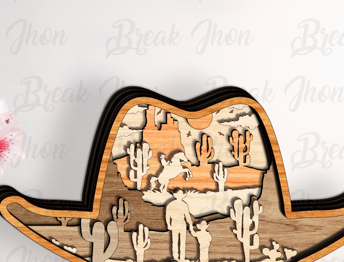 Σετ των 2 Intra απο ξύλο plywood 3mm-4mm πάχος - Αποκοπή υ με στρώσεις καπέλο καουμπόη  Δίασταση 20x20 cm INTRAFABR-113330723