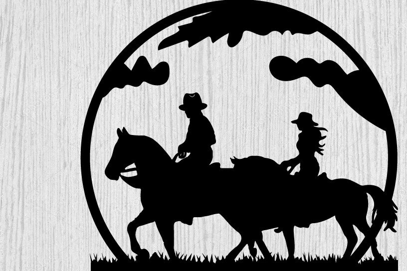 Intra απο ξύλο plywood 3mm-4mm πάχος - Σιλουέτες αρχείων λέιζερ Cowboy Metal Art Δίασταση 40x50 cm INTRAFABR-100746285