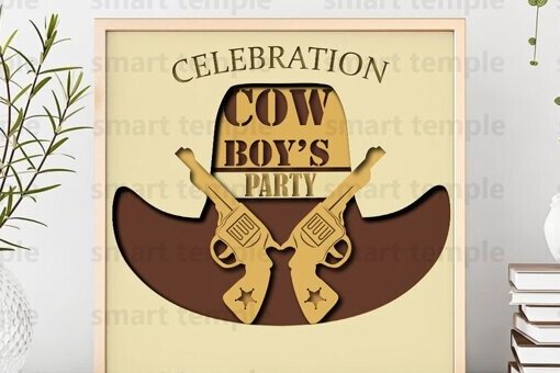 Σετ των 2 Intra απο ξύλο plywood 3mm-4mm πάχος - Cowboy Party Εκτυπώσιμο, Cowboy Party3d Δίασταση 20x20 cm INTRAFABR-80224153