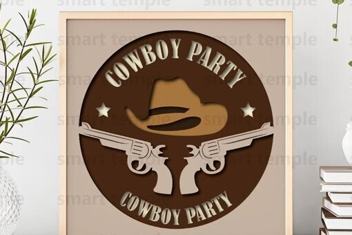 Σετ των 2 Intra απο ξύλο plywood 3mm-4mm πάχος - Cowboy Party3d Light Box Δίασταση 20x20 cm INTRAFABR-80219142