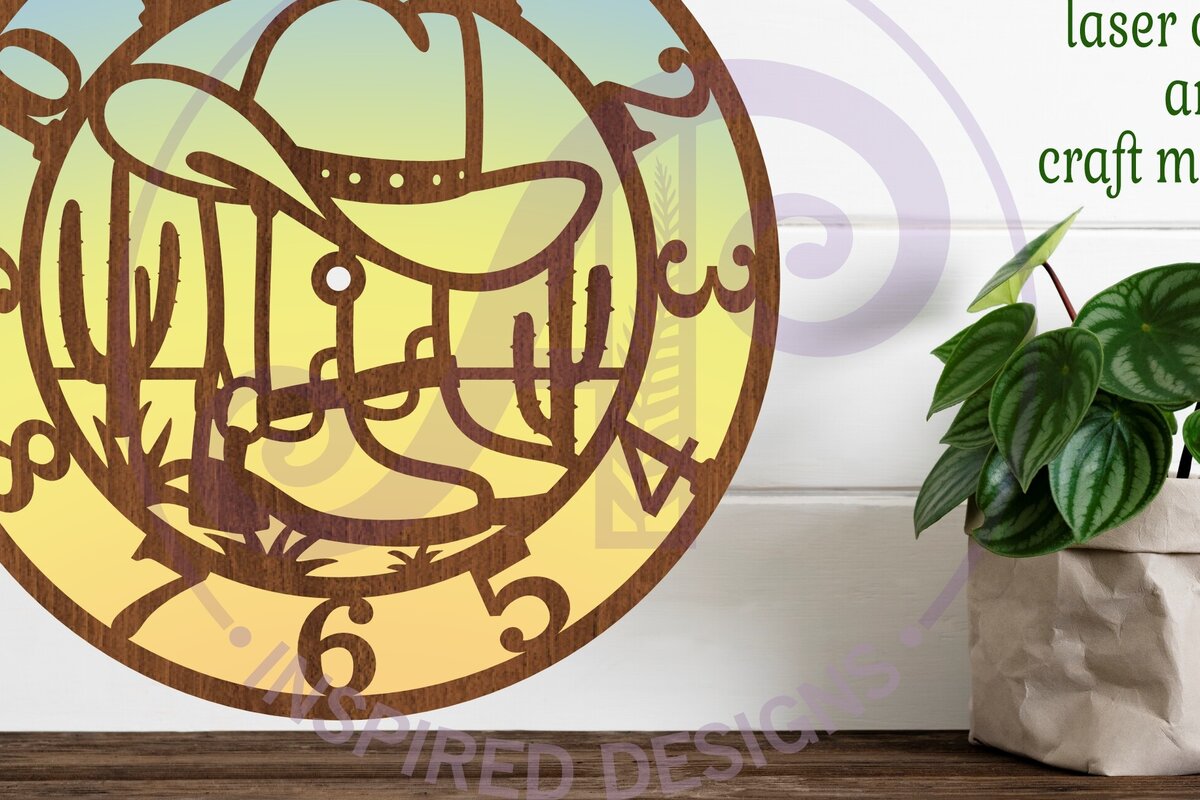 Σετ των 2 Intra απο ξύλο plywood 3mm-4mm πάχος - Cowboy Rodeo Clock Laser Cut Files,  Δίασταση 30x20 cm INTRAFABR-102442723