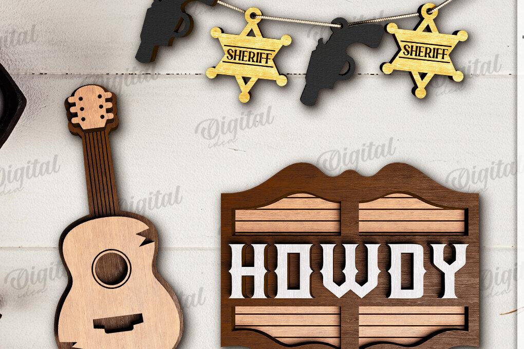 Intra απο ξύλο plywood 3mm-4mm πάχος - Διακόσμηση δίσκων Cowboy Tiered Cut Laser Δίασταση 30x20 cm INTRAFABR-123027885