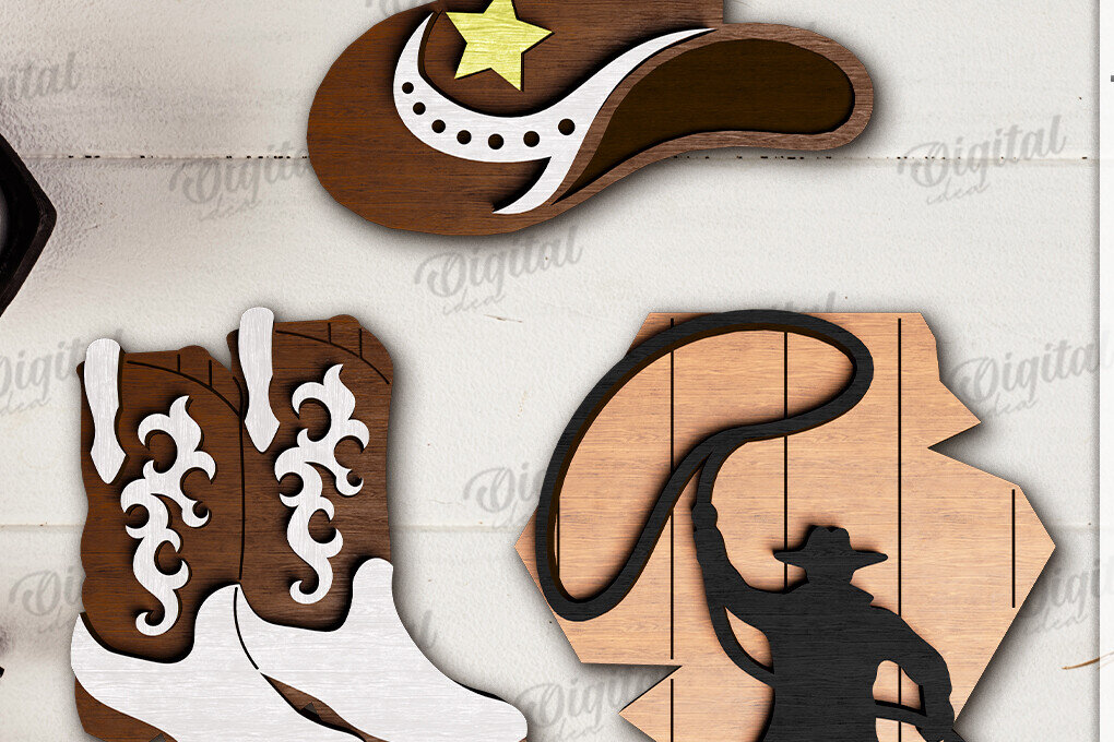 Σετ των 2 Intra απο ξύλο plywood 3mm-4mm πάχος - Διακόσμηση δίσκων Cowboy Tiered Cut Laser Δίασταση 30x20 cm INTRAFABR-123027982