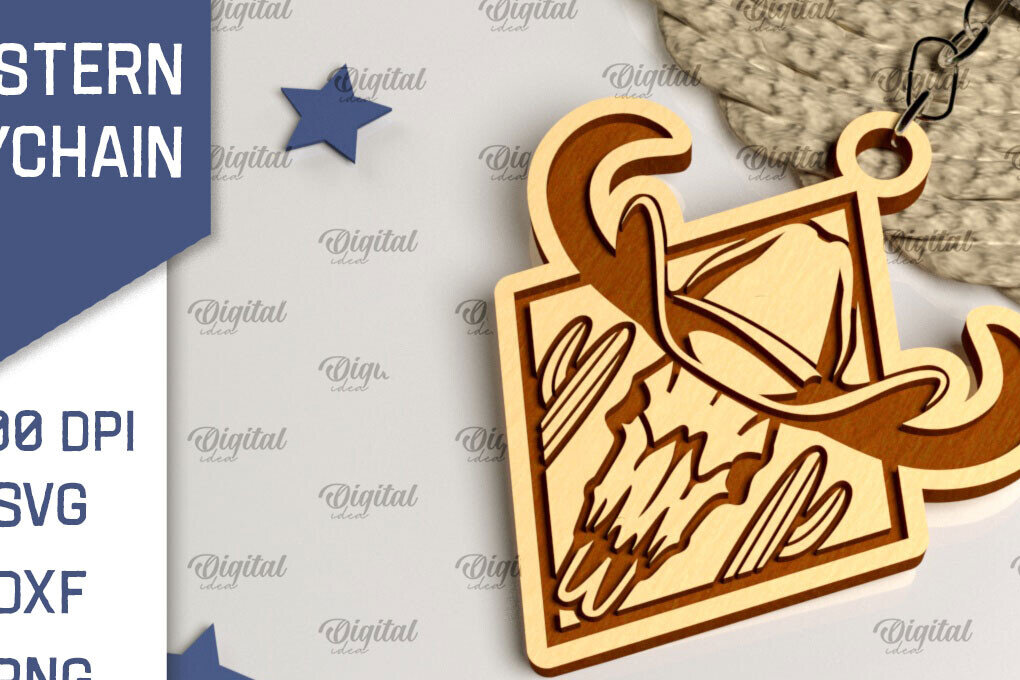Σετ των 3 Intra απο ξύλο plywood 3mm-4mm πάχος - Cowboy Western Keychain Laser Cut Δίασταση 4x4 cm INTRAFABR-99200294