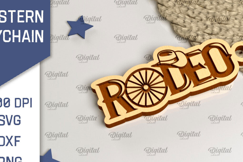 Σετ των 3 Intra απο ξύλο plywood 3mm-4mm πάχος - Cowboy Western Keychain Laser Cut Δίασταση 4x4 cm INTRAFABR-99200345