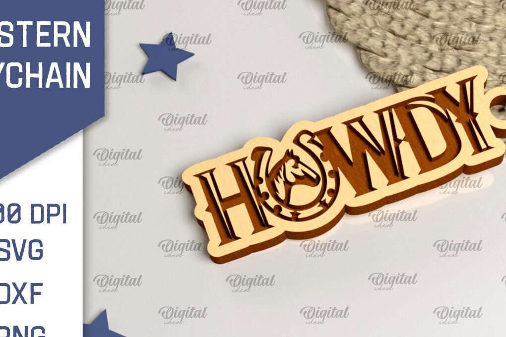 Σετ των 3 Intra απο ξύλο plywood 3mm-4mm πάχος - Cowboy Western Keychain Laser Cut Δίασταση 4x4 cm INTRAFABR-99200394