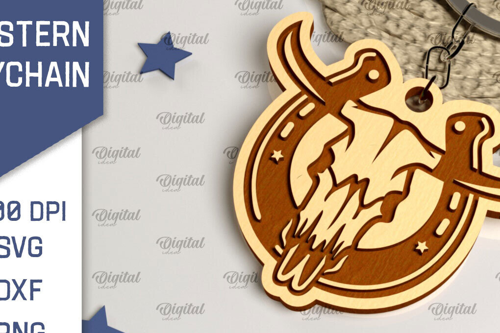 Σετ των 3 Intra απο ξύλο plywood 3mm-4mm πάχος - Cowboy Western Keychain Laser Cut Δίασταση 4x4 cm INTRAFABR-99200440