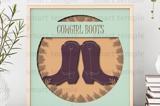 Intra απο ξύλο plywood 3mm-4mm πάχος - Μπότες Cowgirl 3d Shadowbox Δίασταση 30x20 cm INTRAFABR-80155892