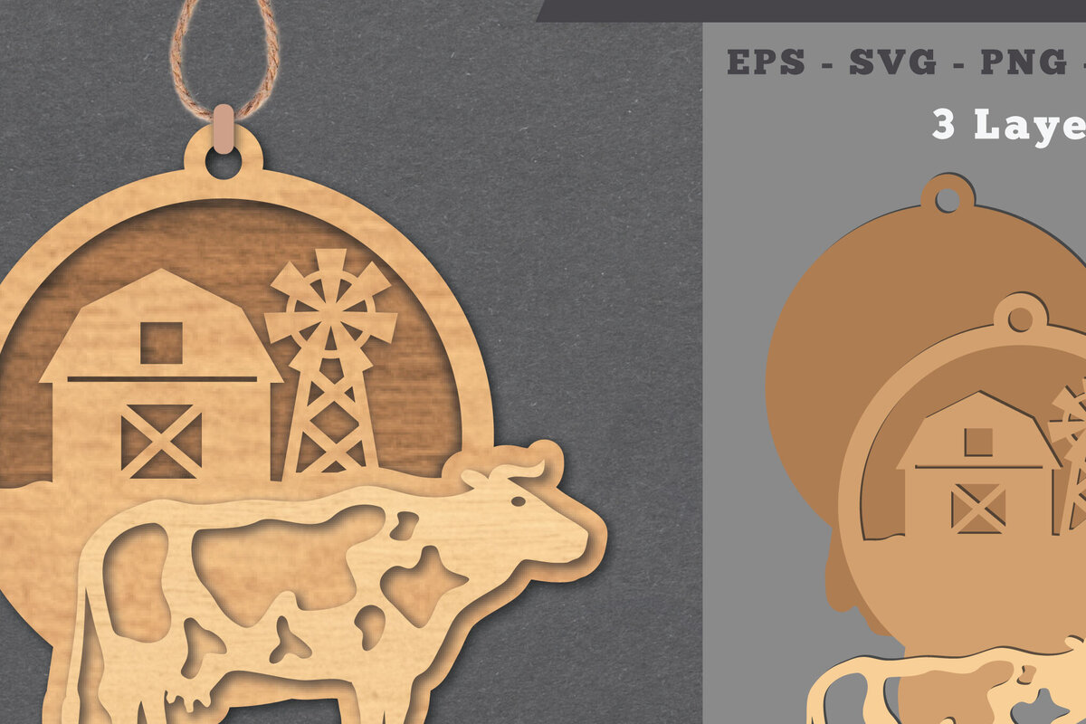 Σετ των 3 Intra απο ξύλο plywood 3mm-4mm πάχος - Στολίδι με λέιζερ  για αγελάδες στο αγρόκτημα Δίασταση 6x6 cm INTRAFABR-112011449