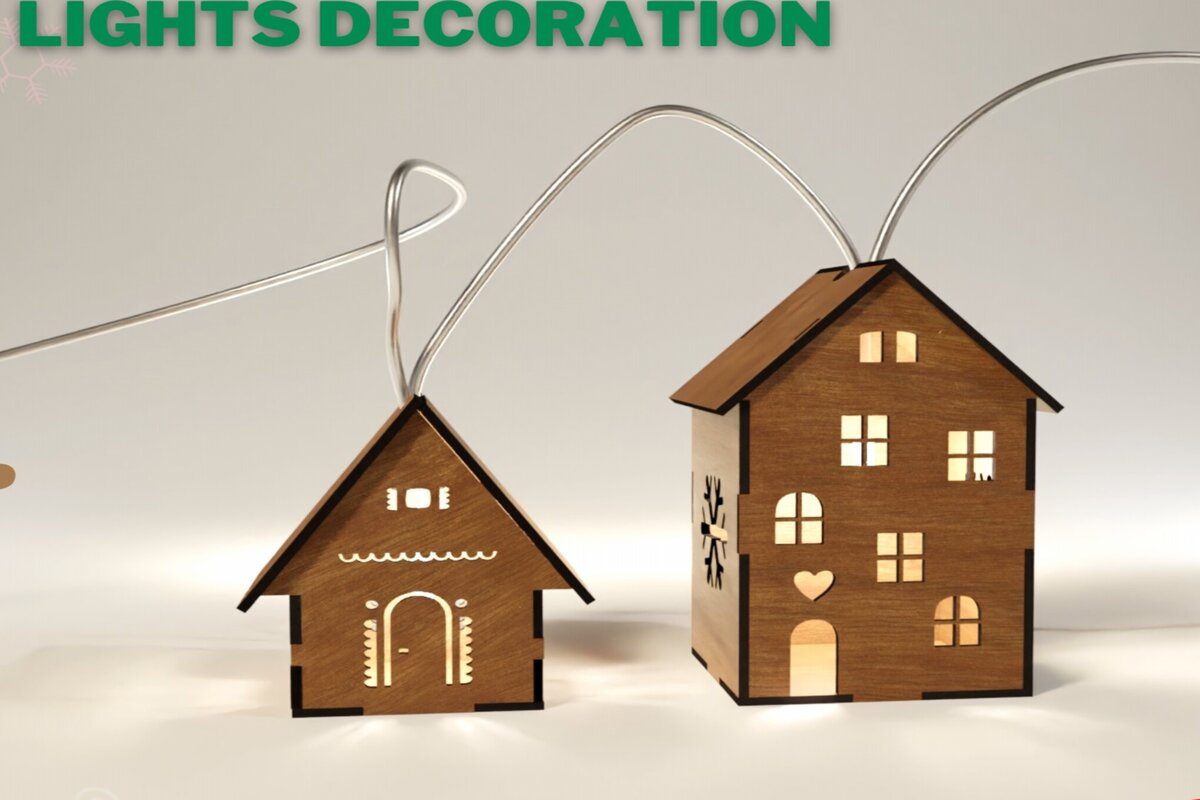 Σετ των 3 Intra απο ξύλο plywood 3mm-4mm πάχος - Cozy Winter Village Lights: Laser Cut Fi Δίασταση 4x4 cm INTRAFABR-114009887