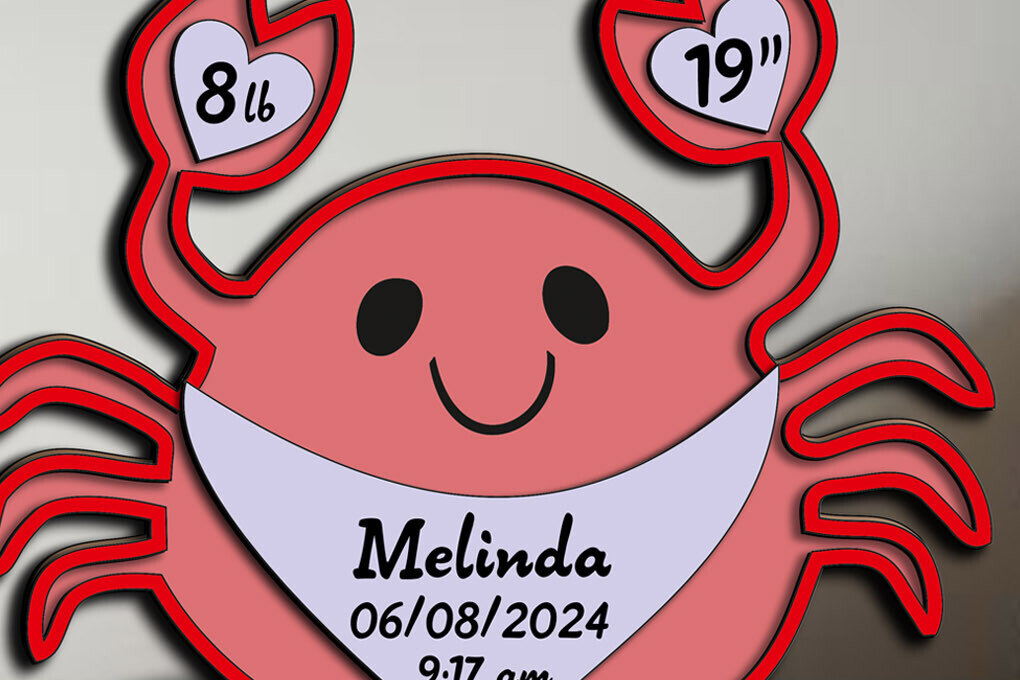 Intra απο ξύλο plywood 3mm-4mm πάχος - Laser Ανακοίνωση Γέννησης Μωρού Καβούρι Δίασταση 30x20 cm INTRAFABR-103244538