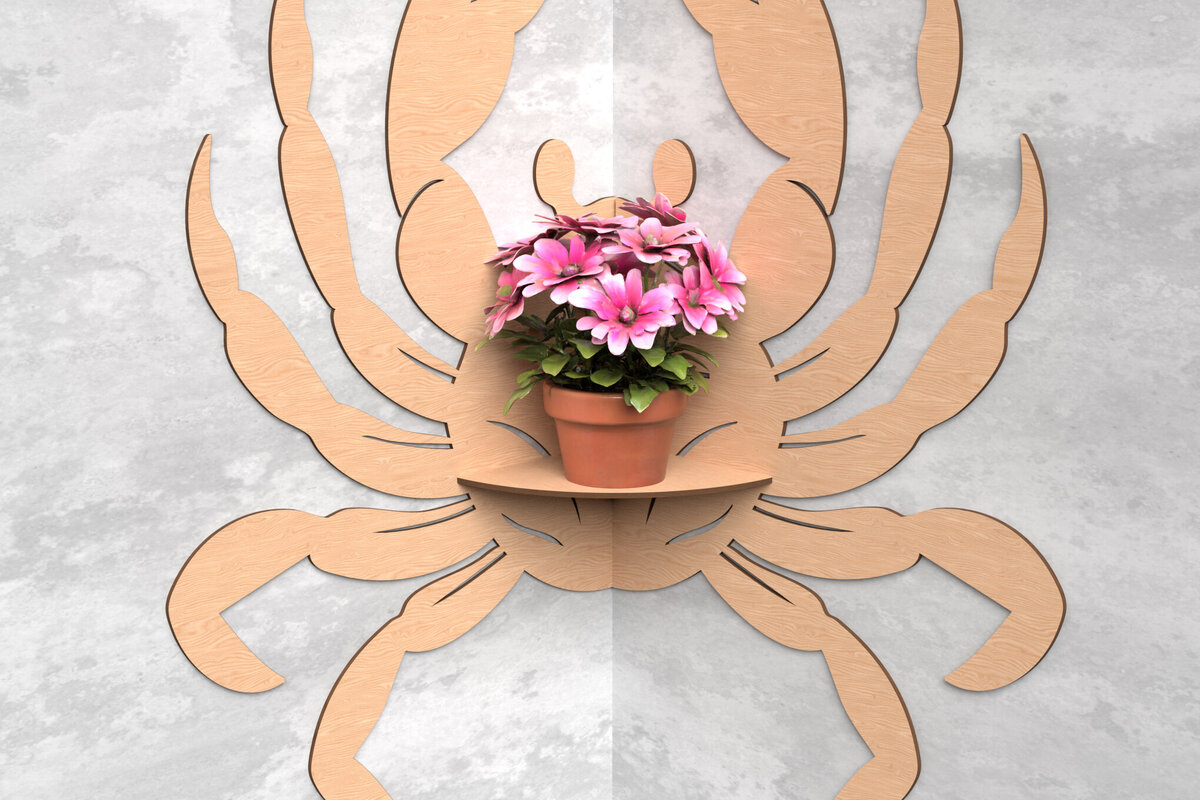 Intra απο ξύλο plywood 3mm-4mm πάχος - Γωνιακό ράφι με λέιζερ για καβούρι Δίασταση 30x20 cm INTRAFABR-119036154