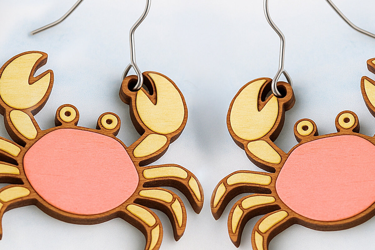 Σετ των 3 Intra απο ξύλο plywood 3mm-4mm πάχος - Σκουλαρίκια Crab  Cut Laser Δίασταση 3x3 cm INTRAFABR-123757211