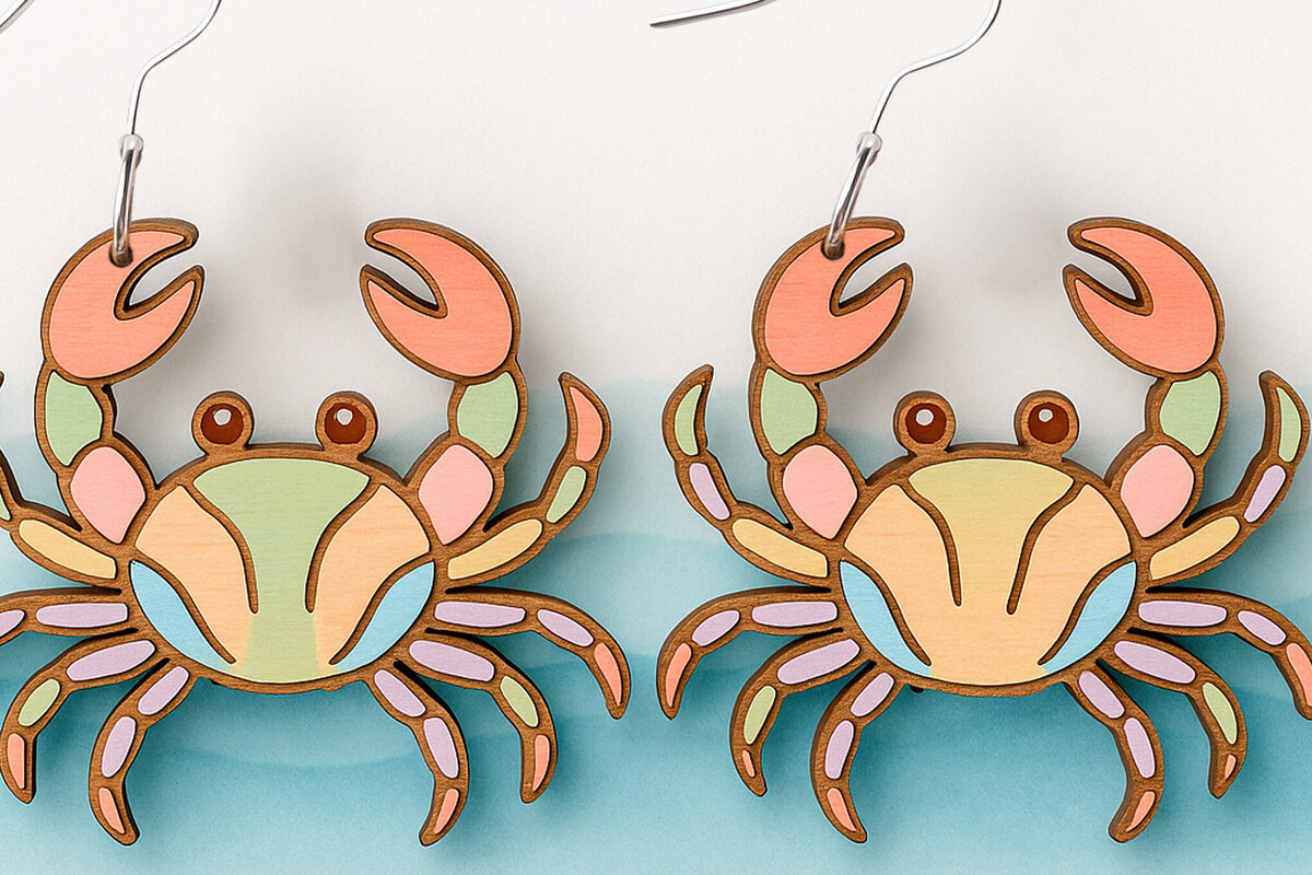 Σετ των 3 Intra απο ξύλο plywood 3mm-4mm πάχος - Σκουλαρίκια Crab  Cut Laser Δίασταση 3x3 cm INTRAFABR-123757189