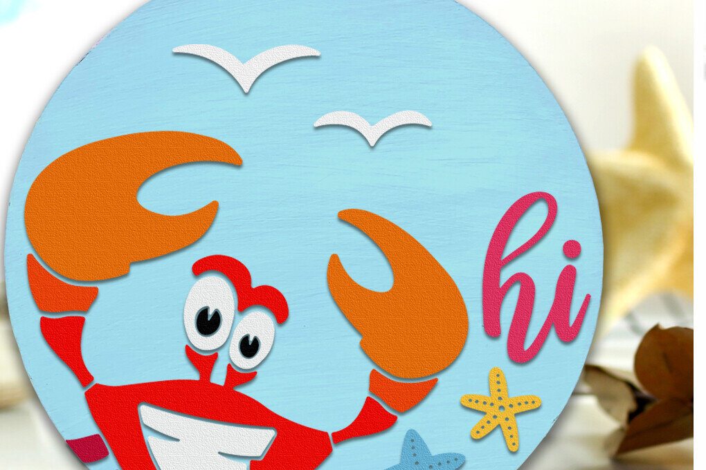 Intra απο ξύλο plywood 3mm-4mm πάχος - Crab Hi , Summer Door Sign Cut File Δίασταση 30x20 cm INTRAFABR-118426964