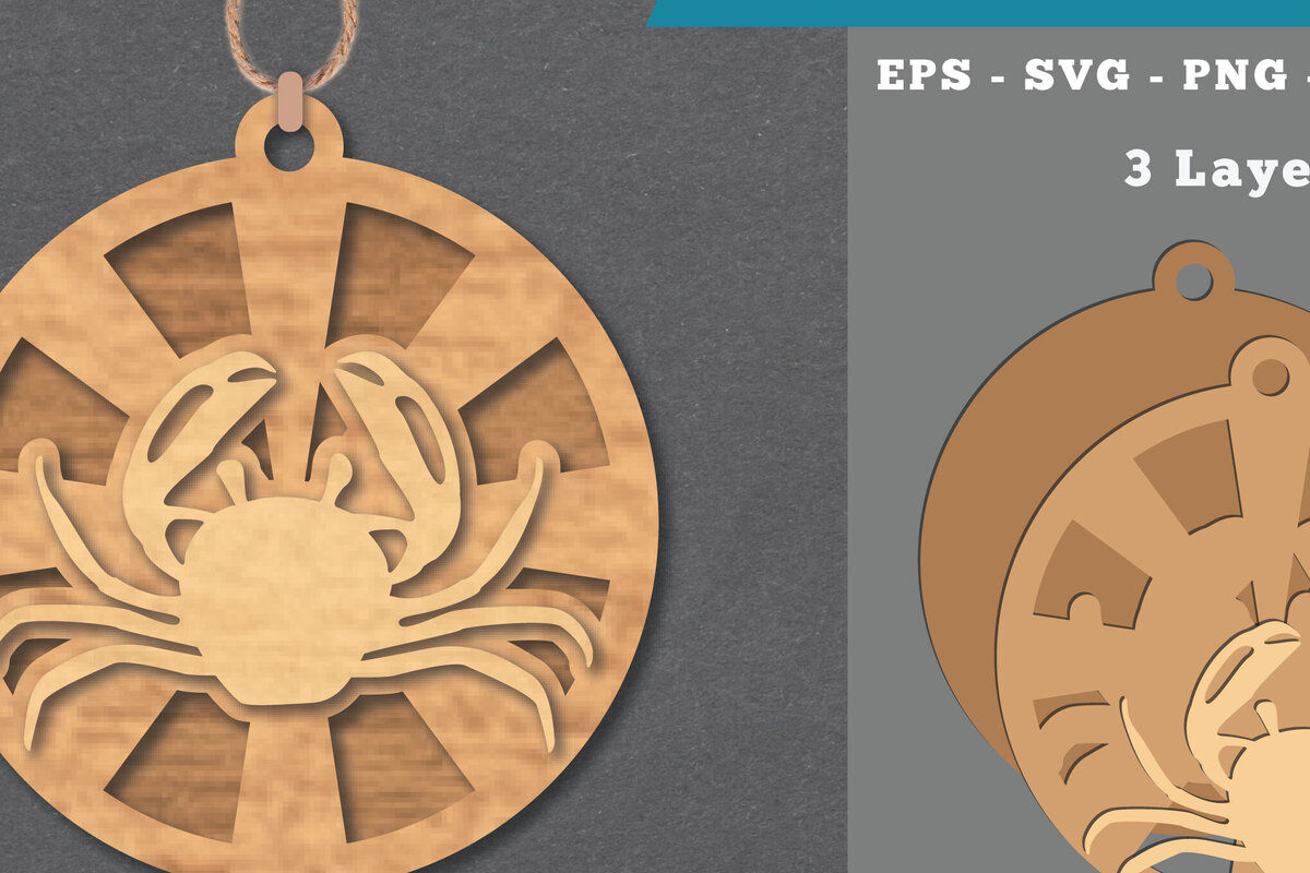 Σετ των 3 Intra απο ξύλο plywood 3mm-4mm πάχος - Στολίδι κοπής με λέιζερ καβουριών  1 Δίασταση 6x6 cm INTRAFABR-112341722