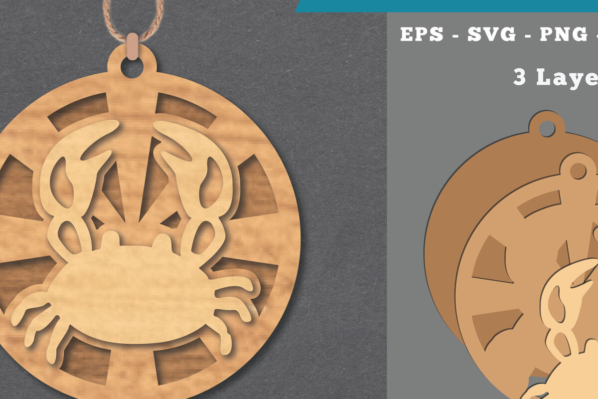 Σετ των 3 Intra απο ξύλο plywood 3mm-4mm πάχος - Στολίδι με  καβουριών  2 Δίασταση 6x6 cm INTRAFABR-112341758