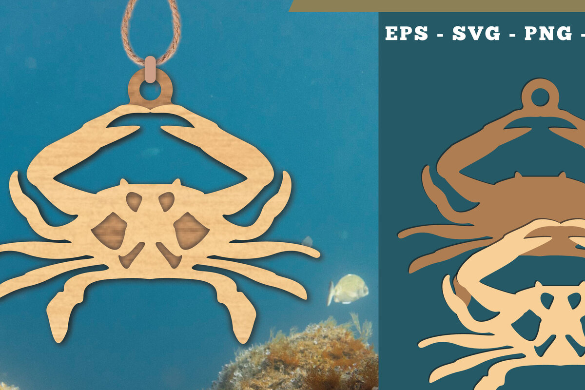 Σετ των 3 Intra απο ξύλο plywood 3mm-4mm πάχος - Στολίδι κοπής με λέιζερ καβούρι  Δίασταση 6x6 cm INTRAFABR-112012383