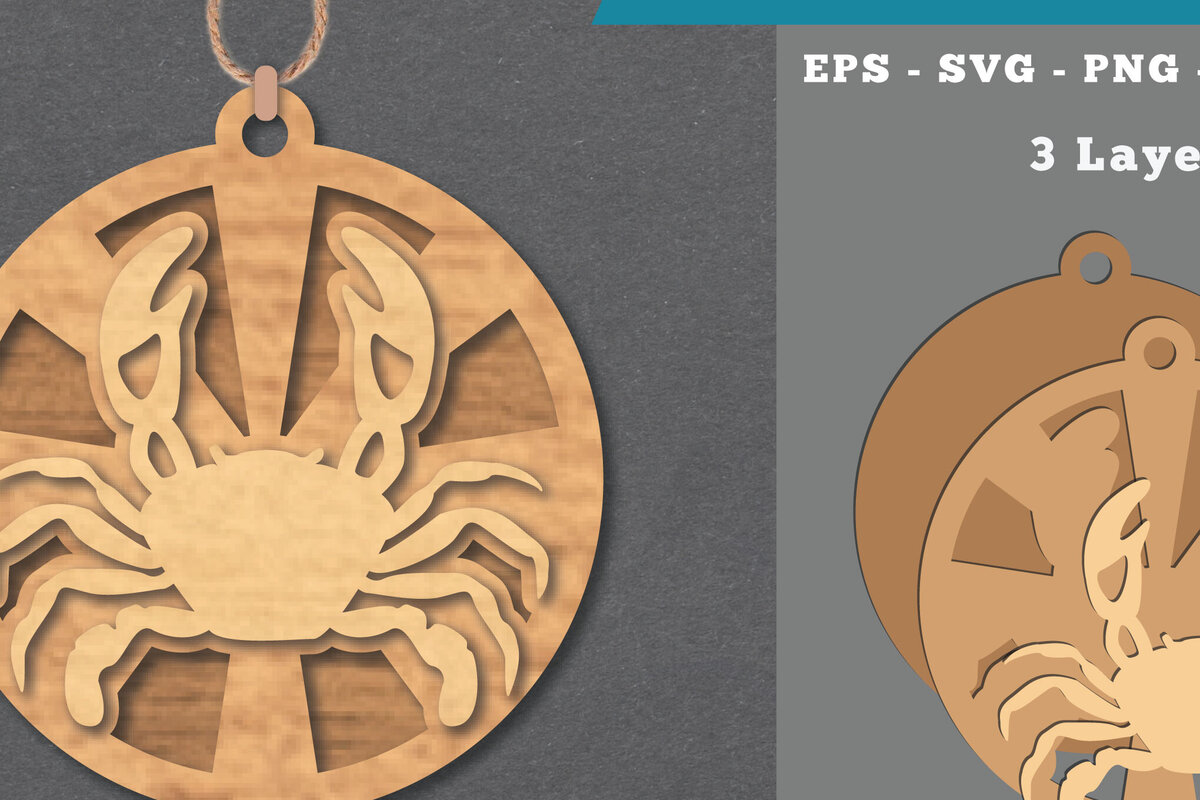 Σετ των 3 Intra απο ξύλο plywood 3mm-4mm πάχος - Στολίδι κοπής με λέιζερ καβουριών  3 Δίασταση 6x6 cm INTRAFABR-112341802