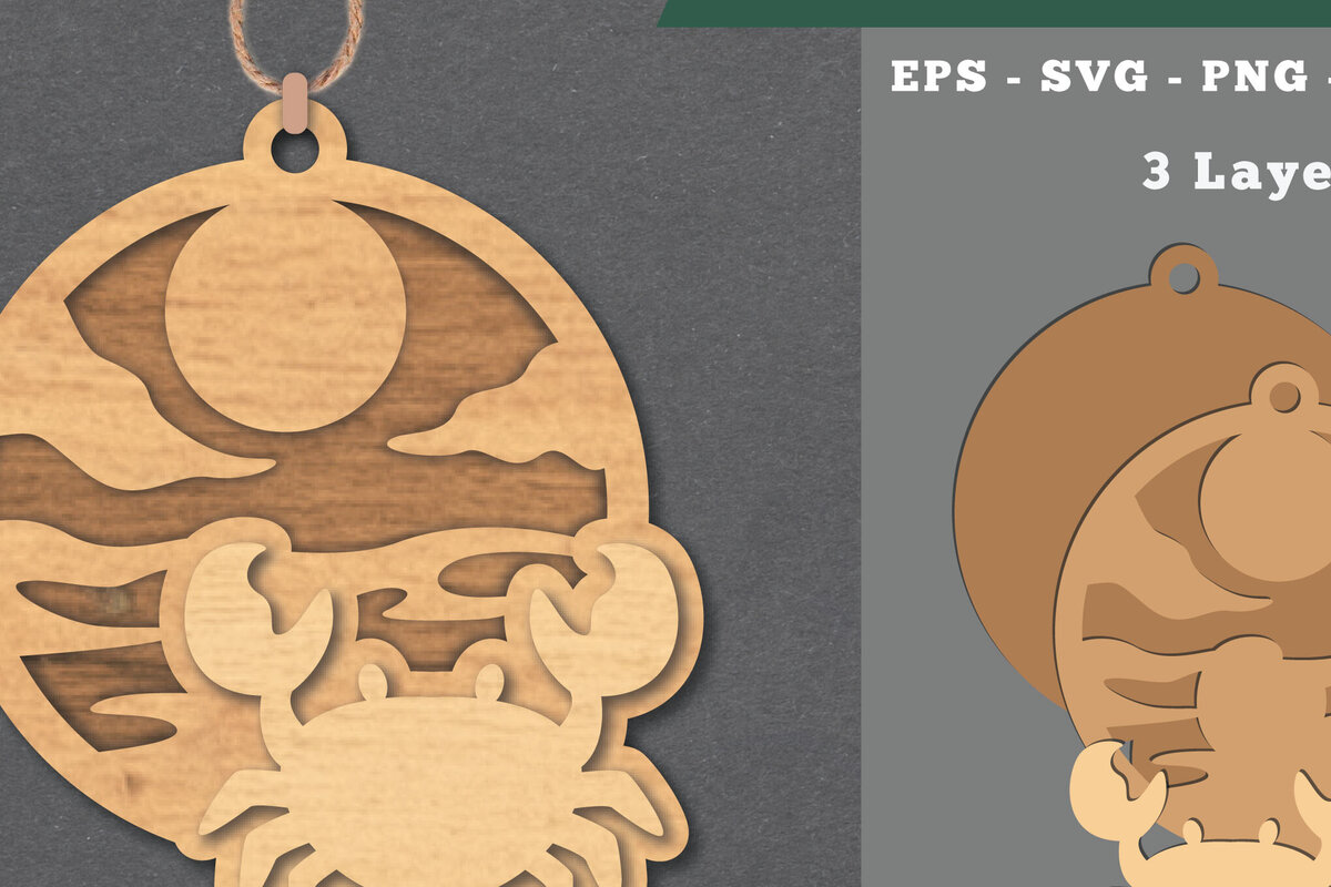 Σετ των 3 Intra απο ξύλο plywood 3mm-4mm πάχος - Στολίδι κοπής με λέιζερ καβούρι  Δίασταση 6x6 cm INTRAFABR-112069773