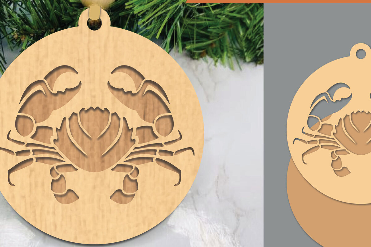 Σετ των 3 Intra απο ξύλο plywood 3mm-4mm πάχος - Στολίδι κοπής με λέιζερ καβούρι  Δίασταση 6x6 cm INTRAFABR-106024265