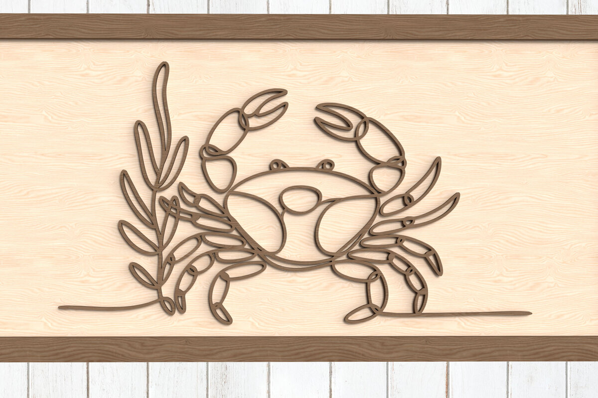 Σετ των 3 Intra απο ξύλο plywood 3mm-4mm πάχος - Crab Line Art  Laser Cut Δίασταση 6x6 cm INTRAFABR-123096683