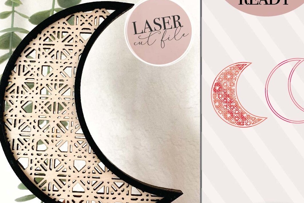 Σετ των 2 Intra απο ξύλο plywood 3mm-4mm πάχος - Crescent Moon Rattan Laser  Δίασταση 20x20 cm INTRAFABR-73142425