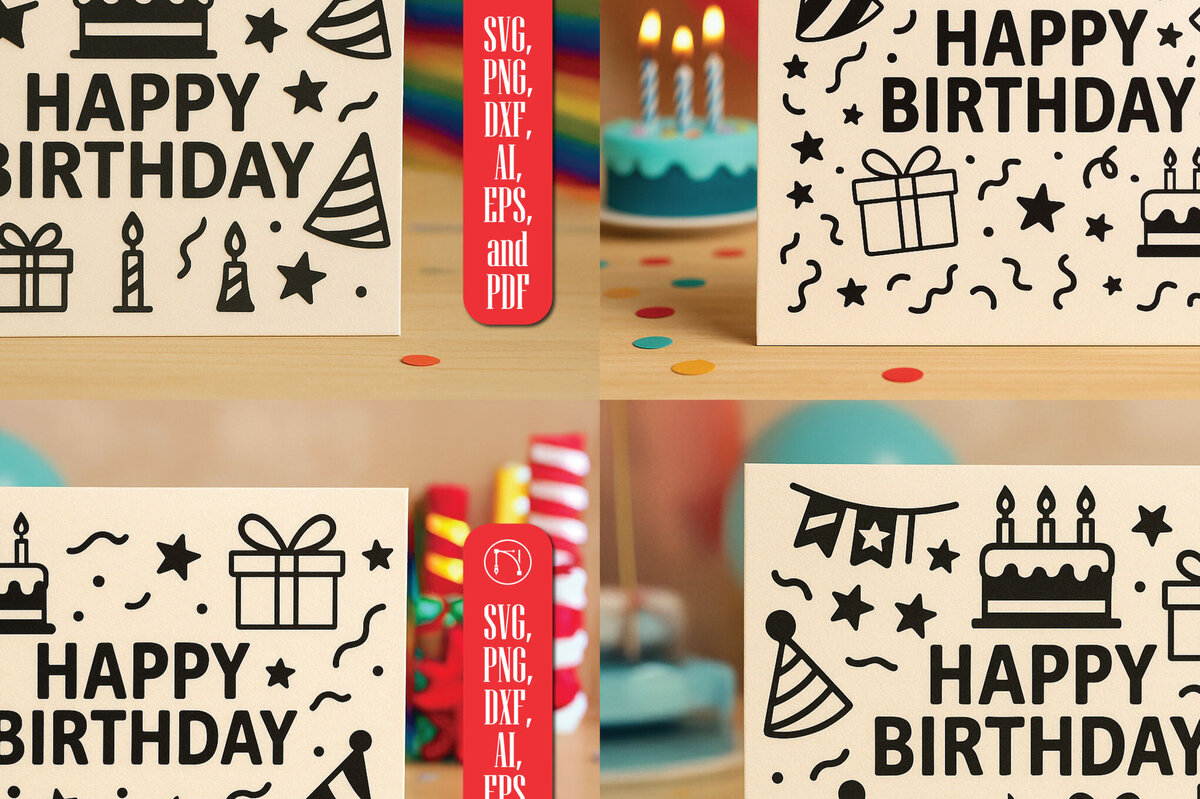 Σετ των 3 Intra απο ξύλο plywood 3mm-4mm πάχος - Πακέτο δωροκάρτας γενεθλίων Cricut  Δίασταση 4x4 cm INTRAFABR-120286348