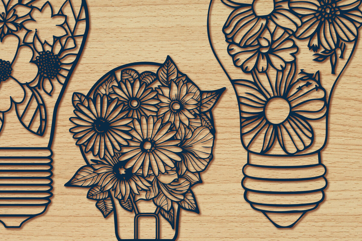 Σετ των 3 Intra απο ξύλο plywood 3mm-4mm πάχος - Σετ βολβού Cricut με λουλούδια  Δίασταση 4x4 cm INTRAFABR-91073204