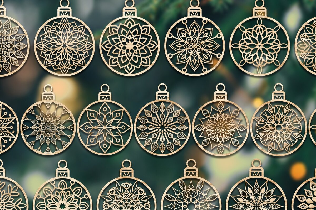 Σετ των 3 Intra απο ξύλο plywood 3mm-4mm πάχος - Cricut Χριστουγεννιάτικες Μπάλες Δαντέλα στολίδι Δίασταση 6x6 cm INTRAFABR-37147260