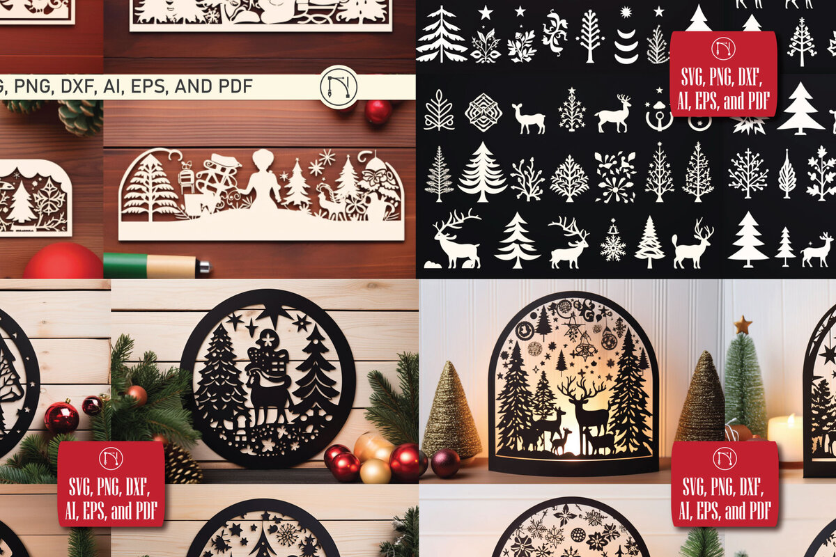 Σετ των 3 Intra απο ξύλο plywood 3mm-4mm πάχος - Cricut Christmas Decor  Mega Bundle Δίασταση 4x4 cm INTRAFABR-82372082