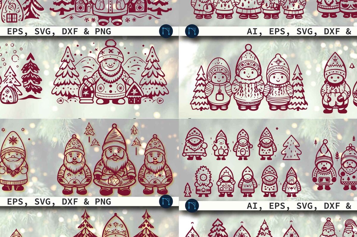 Σετ των 3 Intra απο ξύλο plywood 3mm-4mm πάχος - Cricut Christmas Gnome  Mega Bundle Δίασταση 4x4 cm INTRAFABR-80916195