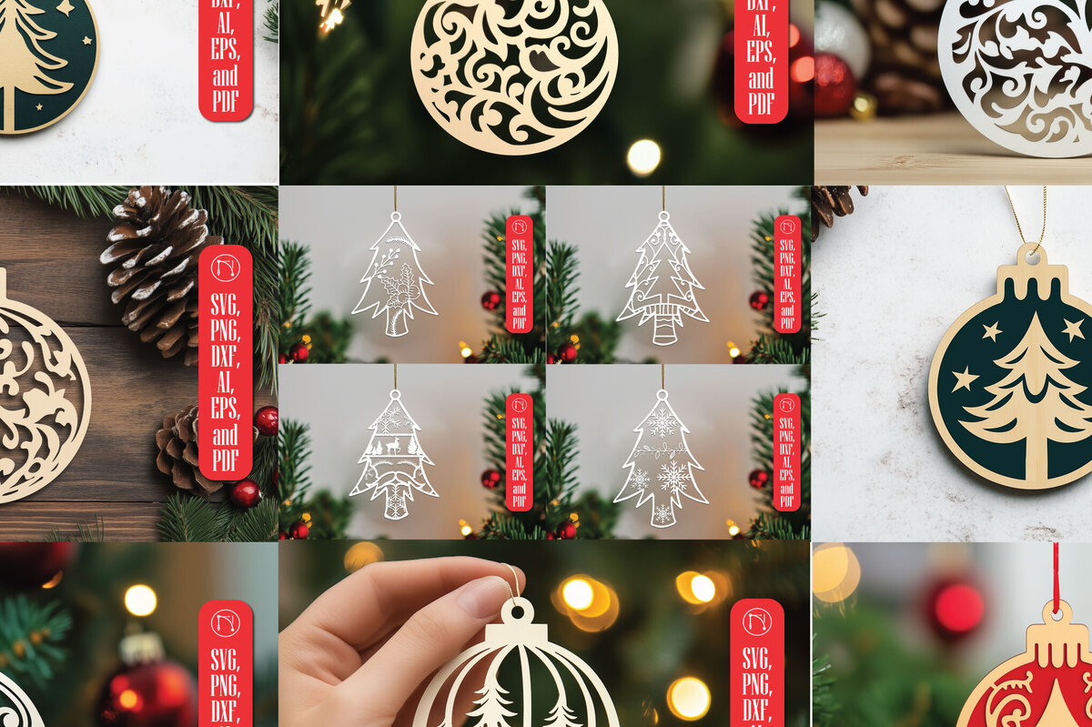 Σετ των 3 Intra απο ξύλο plywood 3mm-4mm πάχος - Cricut Χριστουγεννιάτικο Στολίδι  Πακέτο Δίασταση 6x6 cm INTRAFABR-107439595