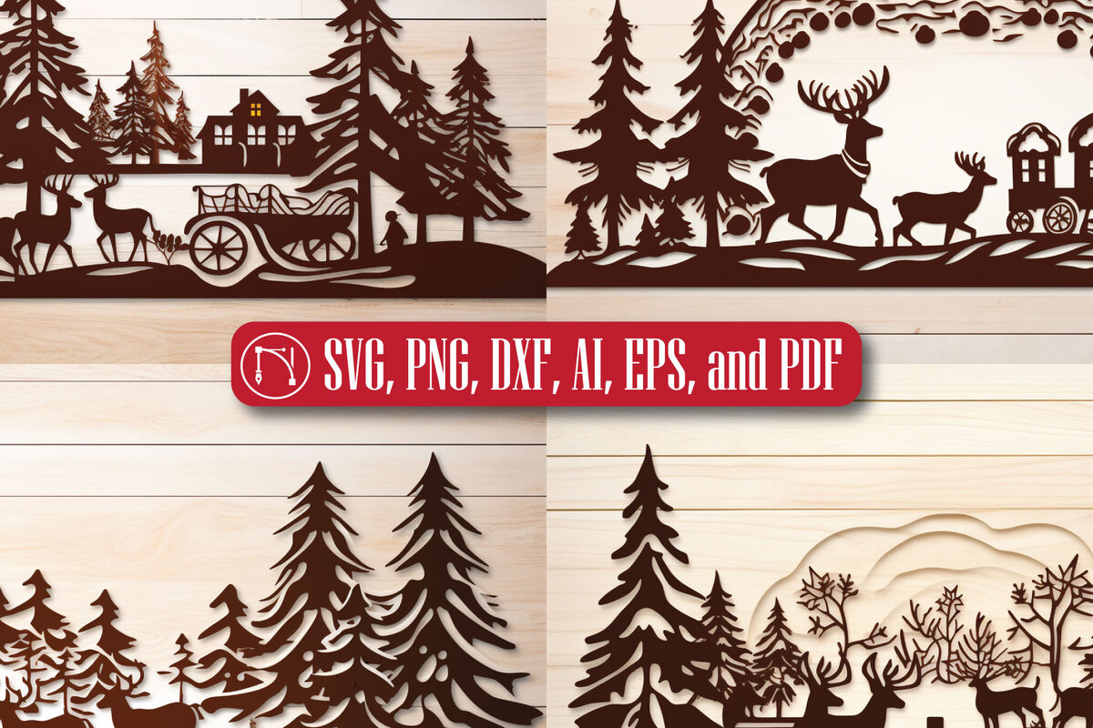 Σετ των 3 Intra απο ξύλο plywood 3mm-4mm πάχος - Πακέτο  Χριστουγεννιάτικου Scene Cricut Δίασταση 4x4 cm INTRAFABR-82379895