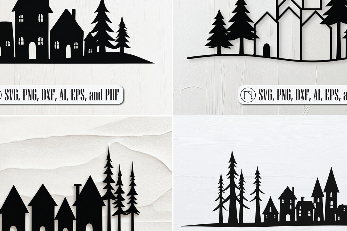 Σετ των 3 Intra απο ξύλο plywood 3mm-4mm πάχος - Πακέτο Cricut Christmas Village  Δίασταση 4x4 cm INTRAFABR-108385365