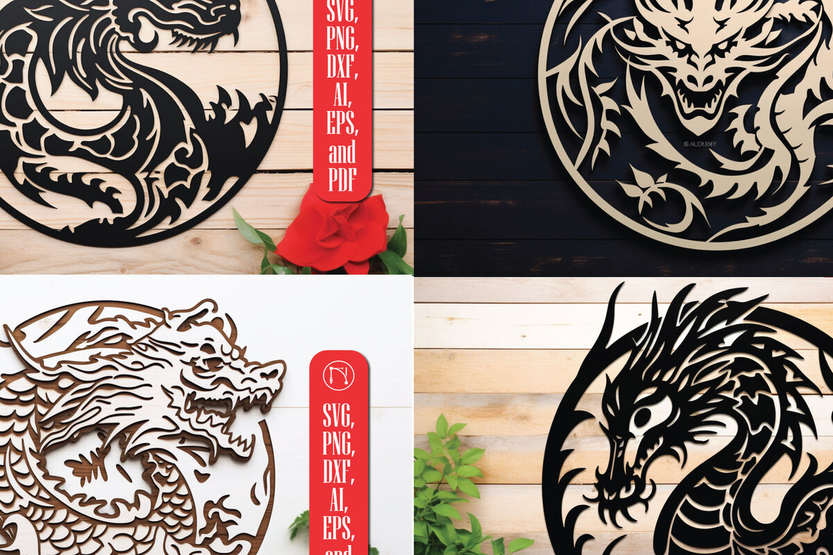 Intra απο ξύλο plywood 3mm-4mm πάχος - Πακέτο Cricut Dragon Papercut Decor  Δίασταση 30x20 cm INTRAFABR-89858767