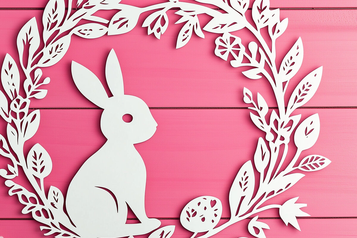 Σετ των 3 Intra απο ξύλο plywood 3mm-4mm πάχος - Cricut Πασχαλινό στεφάνι με λαγουδάκι  Cut Δίασταση 4x4 cm INTRAFABR-115601916