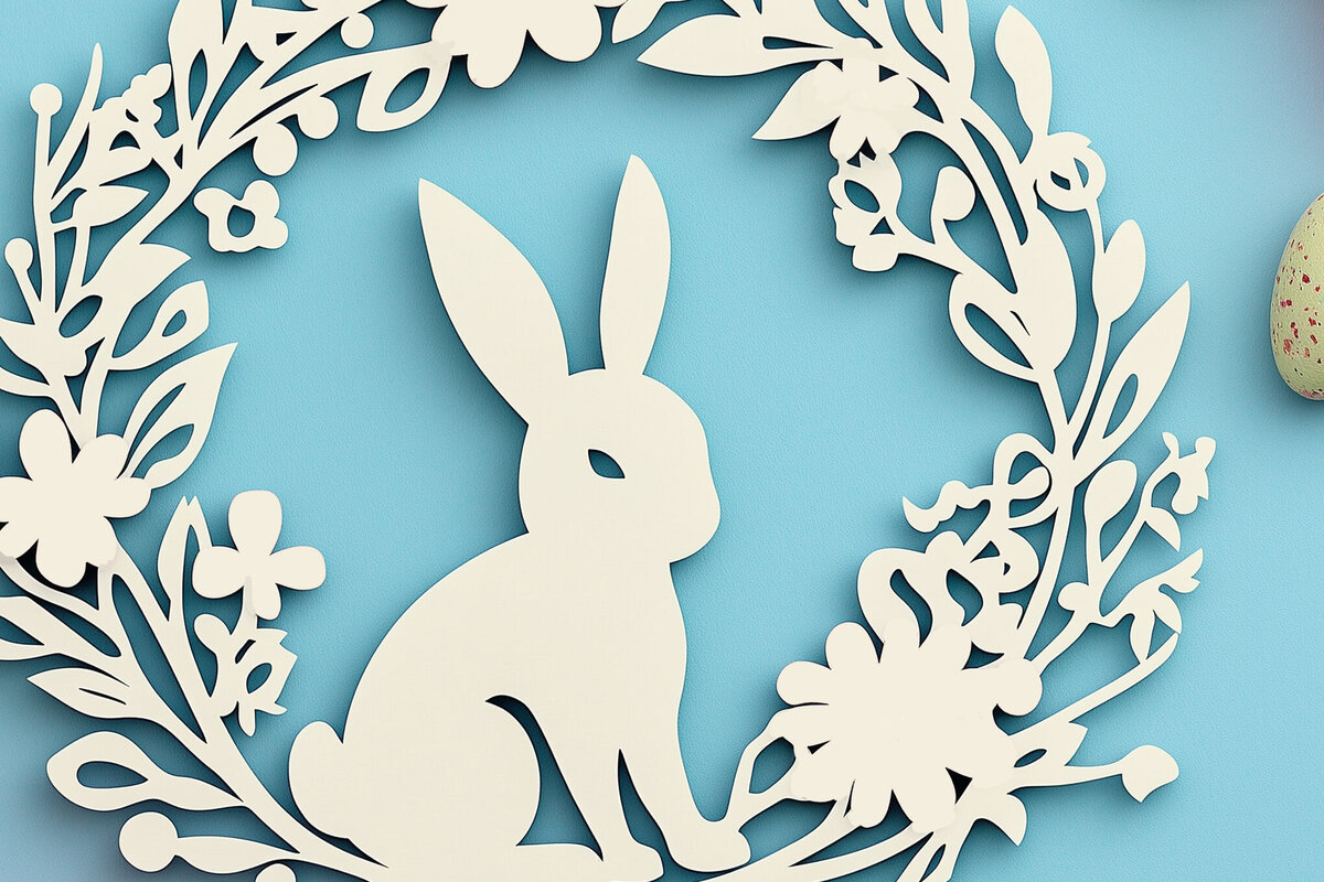 Σετ των 3 Intra απο ξύλο plywood 3mm-4mm πάχος - Cricut Πασχαλινό στεφάνι με λαγουδάκι  Cut Δίασταση 4x4 cm INTRAFABR-115628489