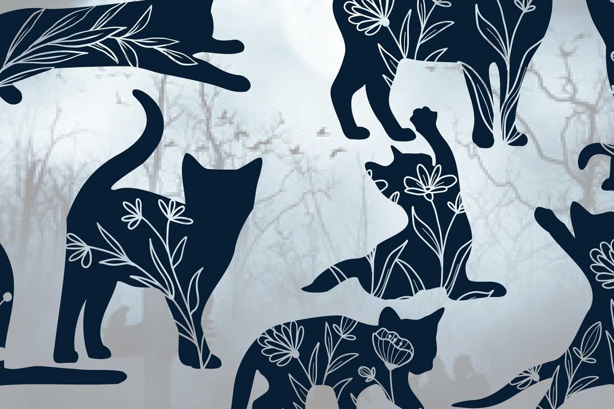 Σετ των 3 Intra απο ξύλο plywood 3mm-4mm πάχος - Πακέτο Cricut Floral Black Cats  Δίασταση 4x4 cm INTRAFABR-77672917