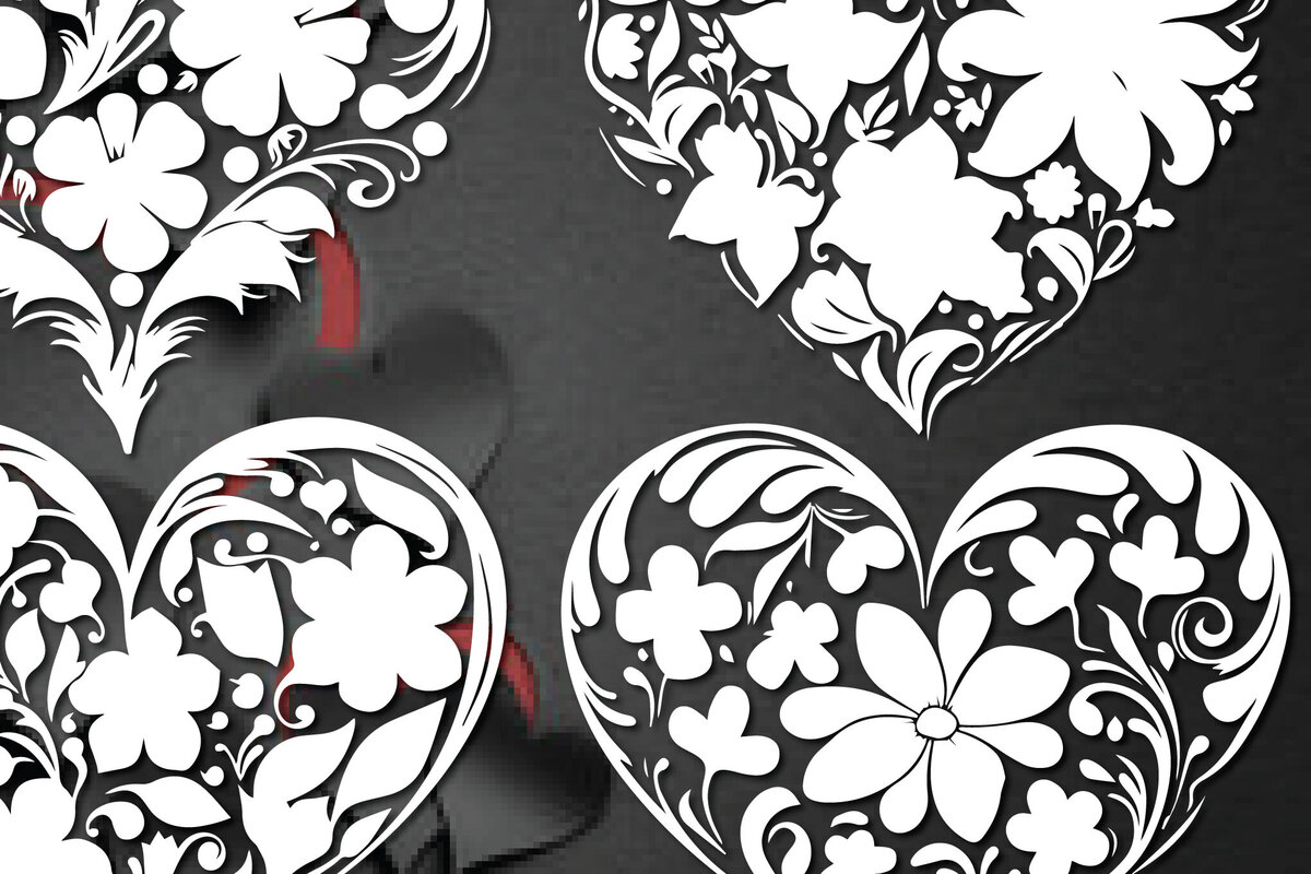 Σετ των 2 Intra απο ξύλο plywood 3mm-4mm πάχος - Πακέτο Cricut Floral Flower Heart  Δίασταση 20x20 cm INTRAFABR-86298685