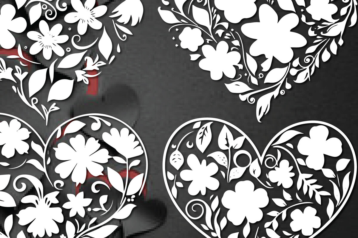 Σετ των 2 Intra απο ξύλο plywood 3mm-4mm πάχος - Πακέτο Cricut Floral Flower Heart  Δίασταση 20x20 cm INTRAFABR-86294455