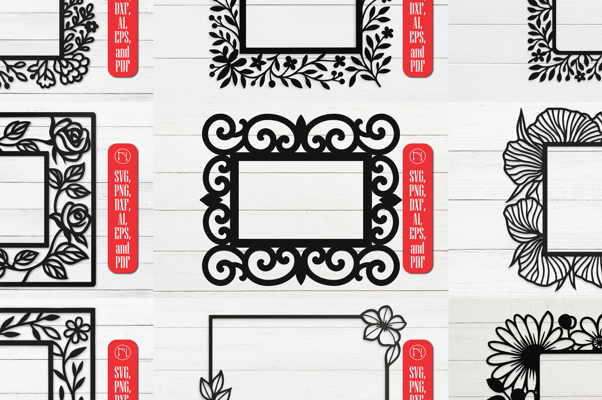 Σετ των 2 Intra απο ξύλο plywood 3mm-4mm πάχος - Πακέτο Cricut Floral Μεταλλικό Πλαίσιο  Δίασταση 20x25 cm INTRAFABR-122312007