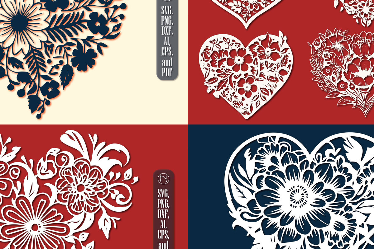 Σετ των 3 Intra απο ξύλο plywood 3mm-4mm πάχος - Πακέτο υ Cricut Flower Heart  Cut Δίασταση 4x4 cm INTRAFABR-89608691